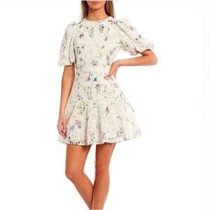Gianni Bini Women’s Floral Eyelet Puff Sleeve Mini Dress White Size 4 Lined